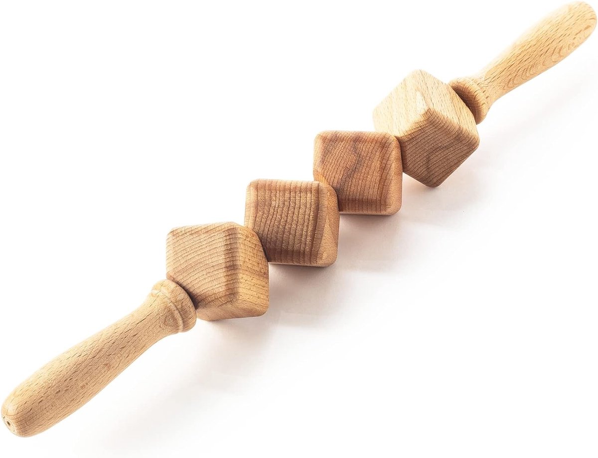 Madero-therapieset - Hout - 40 cm - Massageapparaat met Vier Kubussen en Handgreep - Voor Zelfmassage en Cellulitisbehandeling
