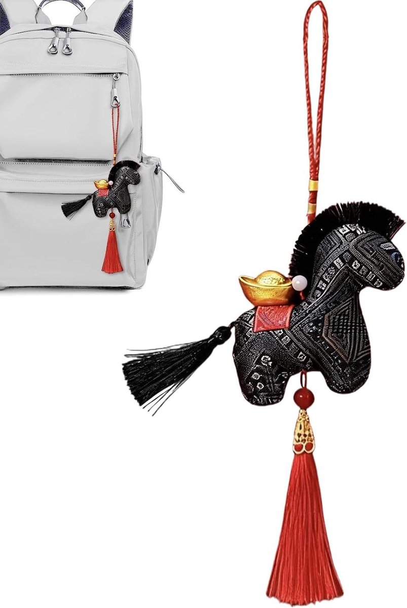 Pluche paard - Knuffel paardje - Decoratief sieraad - Zacht pluche stof - 10 cm - Zwart