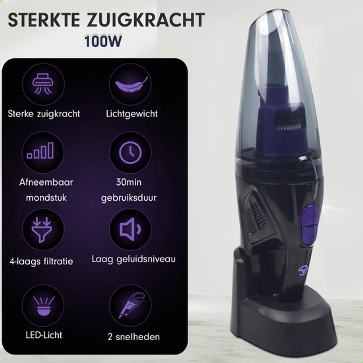 AG360 Handstofzuiger Snoerloos Zwart 100W HEPA Filter - afbeelding 2