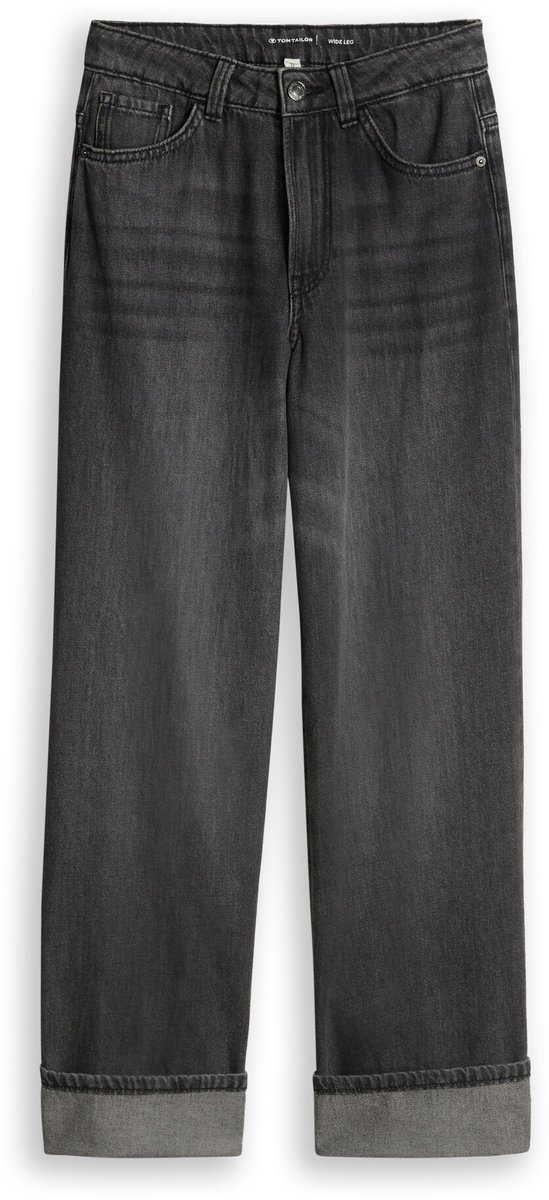 Tom Tailor - Wide-leg jeans met omgeslagen pijpen - Maat 134 - used dark stone grey denim