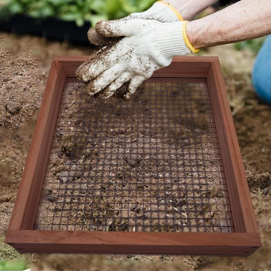 Grindzeef Tuin - Compostzeef Steen - Tuinieren Bodem Ziften - Houten Frame Metaalgaas - 36 x 30 x 6 cm — afbeelding 5