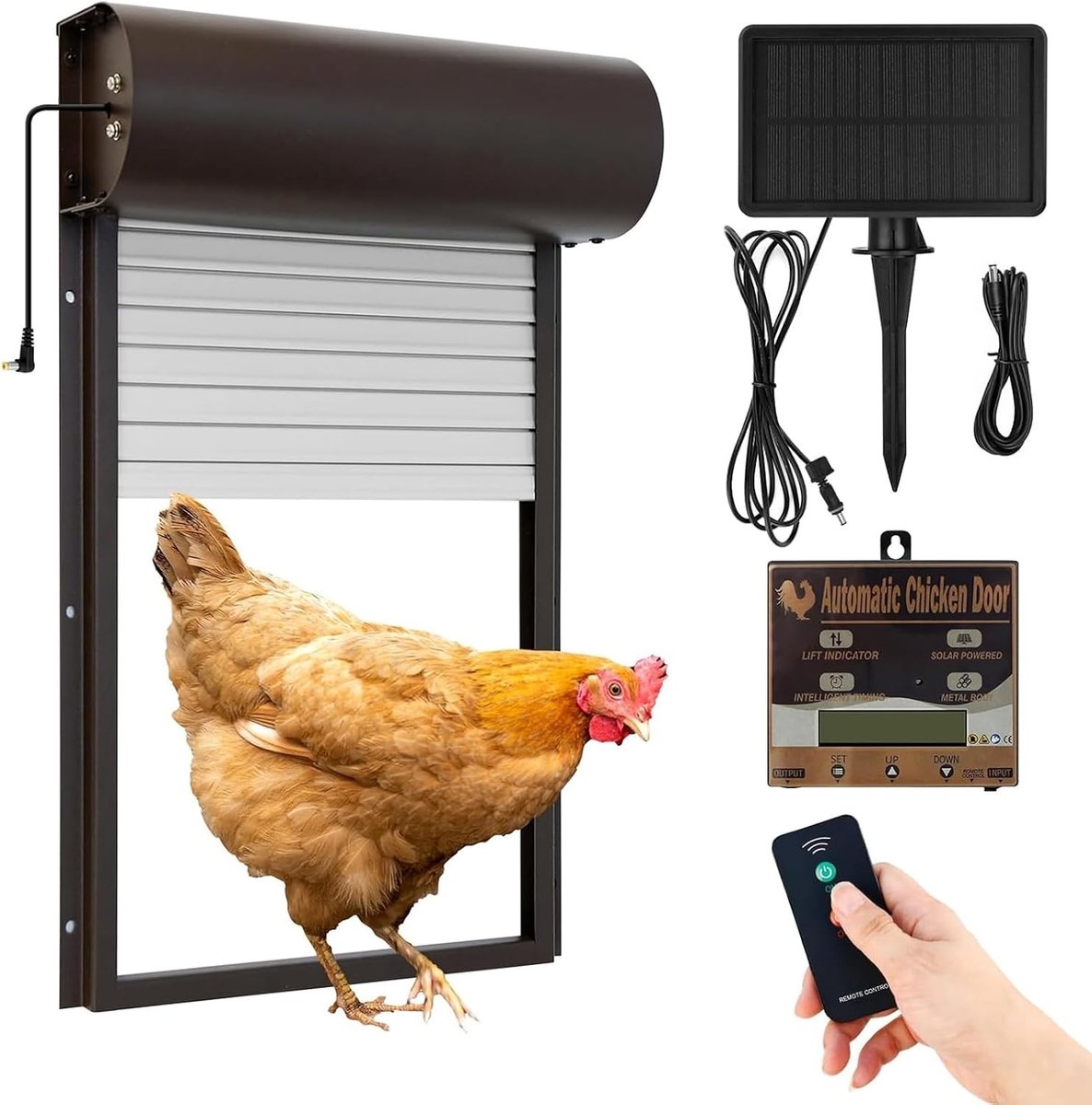 Automatische kippenklep met timer, zonnepaneel, afstandsbediening en slimme clipbescherming voor optimale veiligheid en gebruiksgemak