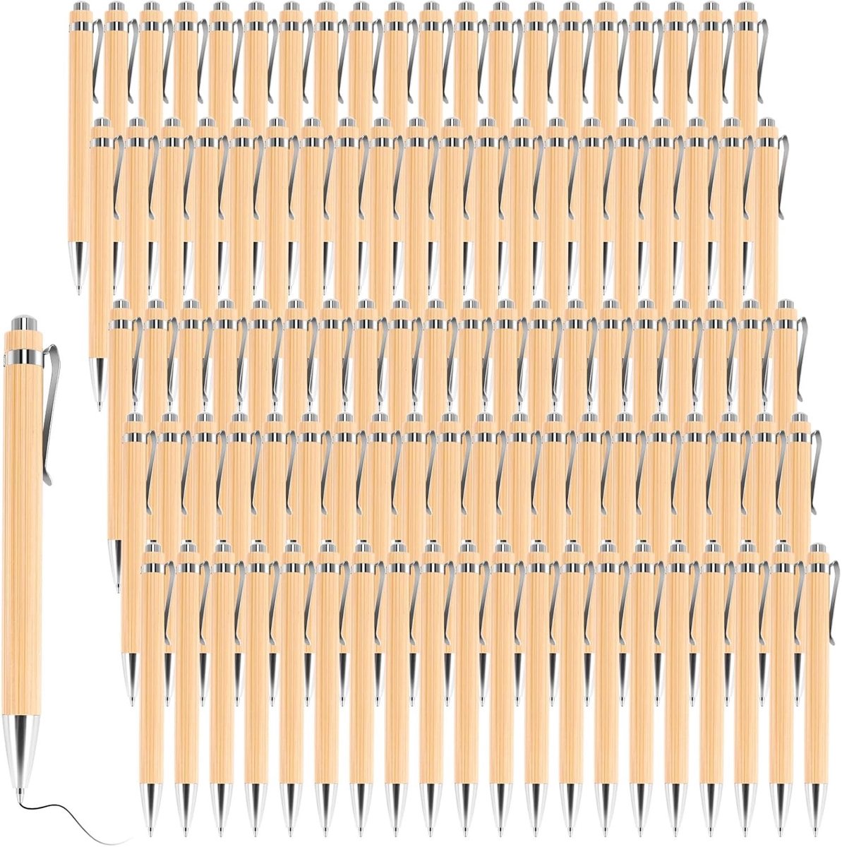 100 Stuks Bamboe Balpennen, Gepersonaliseerde Houten Balpen voor Kantoor, Duurzaam en Milieuvriendelijk Kantoorbenodigdheden
