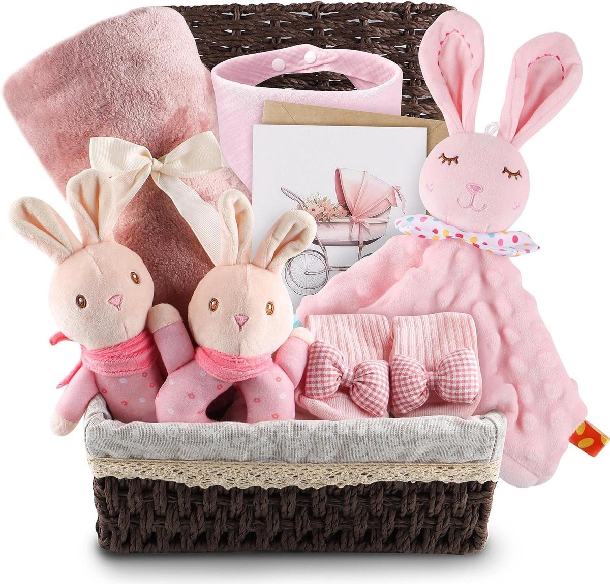 Baby cadeauset - Kraamcadeau meisje - Geboorte cadeau - Compleet met mand - 70 x 100 cm - Roze