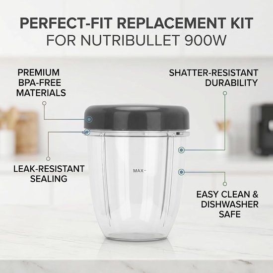 Mixerset Onderdelen voor 900W Blender - Vervangende Cup en Deksel - Keukenaccessoires en Mixaccessoires — afbeelding 5