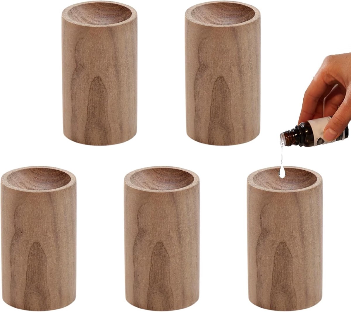 Houten Diffusers - Aroma Blokjes - Geur Verspreiden - Natuurlijk Walnoothout - 5 Stuks - Bruin