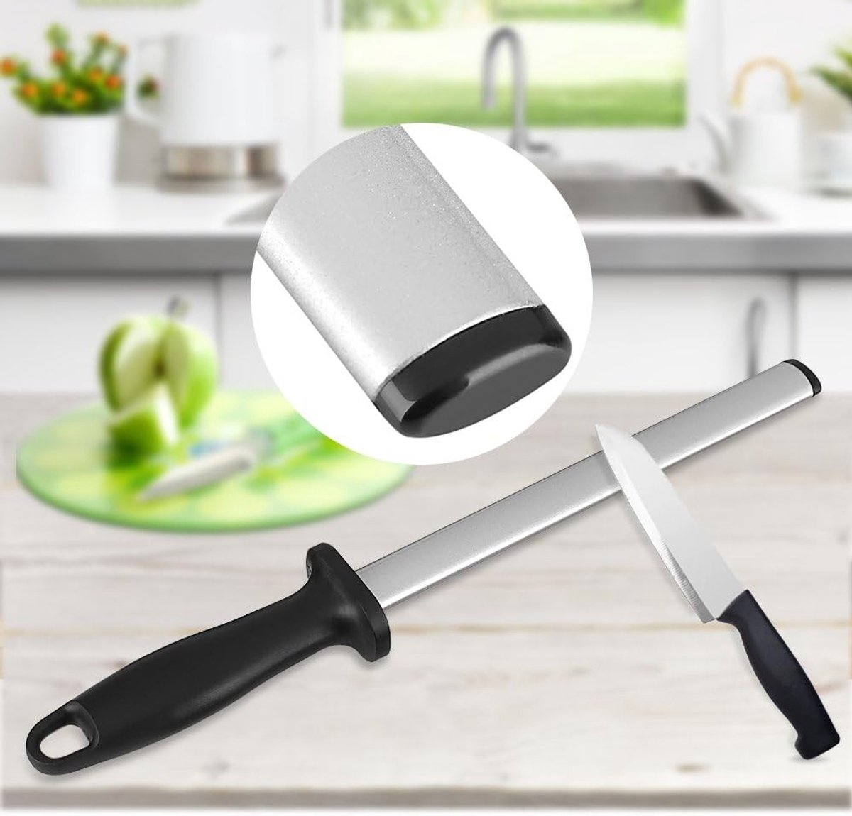 Professionele 8 Inch Diamant Koksmes met Slijper voor Thuis, Keuken of Restaurant, Perfect voor Chefs en Kookliefhebbers