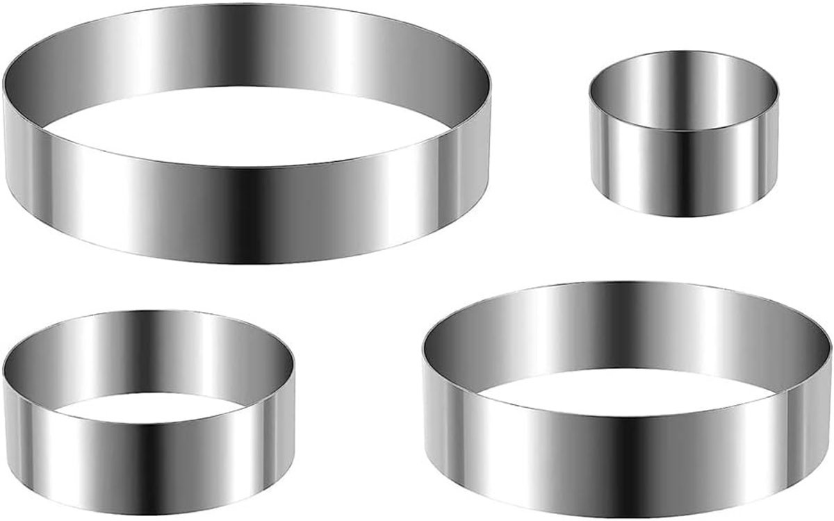 Set van Ronde Taartvormen 4/6/8/10 Inch - RVS Biscuit- en Koekjesuitsteekvormen voor Bakken