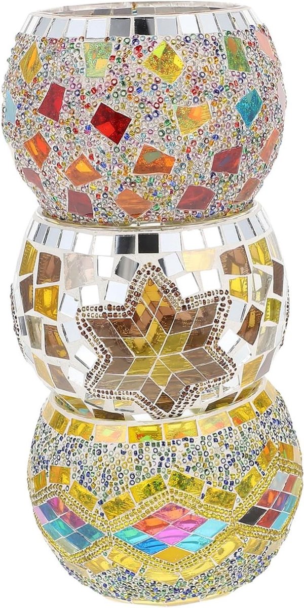 Mozaïek Kandelaars - Glazen Kaarshouders - Sfeerverlichting Creëren - Marokkaanse Stijl - 9.5 x 9.5 x 8 cm - Diverse Kleuren