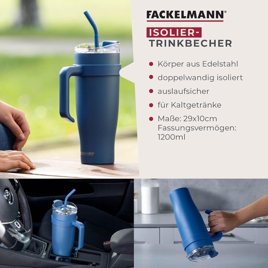 Geïsoleerde Drinkbeker XXL - Thermosbeker Koude Dranken - Dranken Koel Houden - Dubbelwandige Isolatie - 1200 ml - Blauw — afbeelding 5
