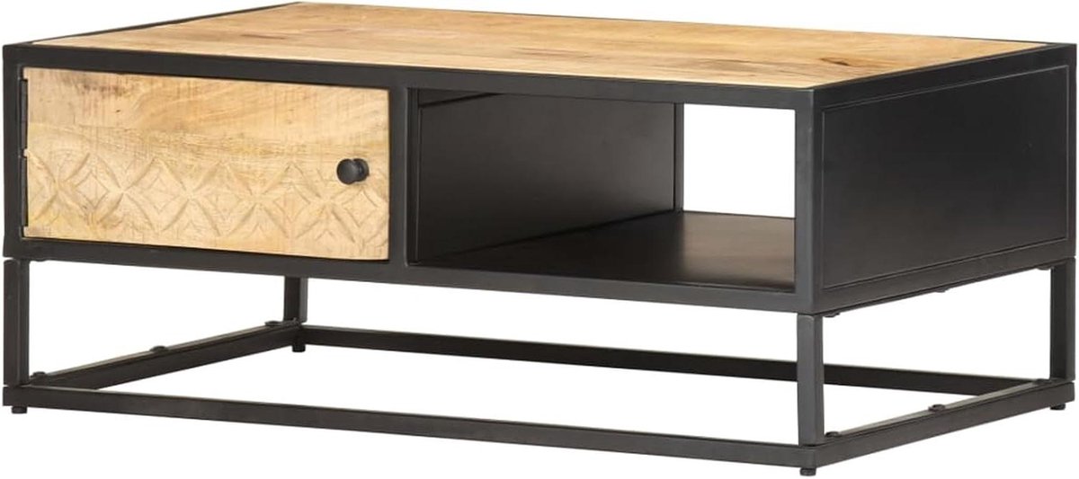 Salontafel - Bijzettafel Banktafel - Woonkamer Inrichten - Handgemaakt Ruw Mangohout - 90 x 55 x 36 cm - Natuurlijk Hout