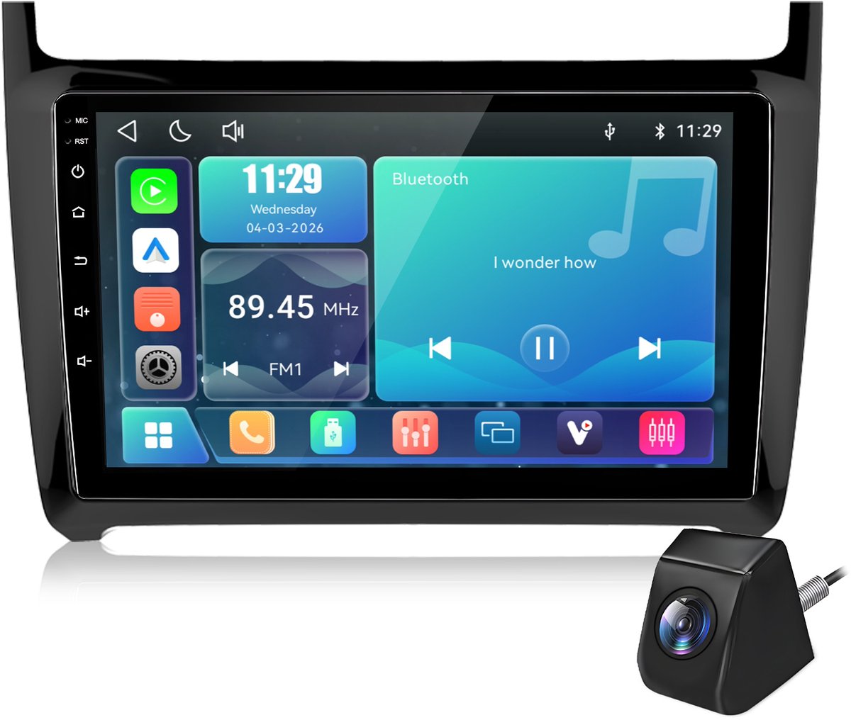 Cestovet Autoradio - Geschikt voor Vw Polo 6R 6C 2009-2017 - met Draadloos Carplay en Android Auto - FM,RDS,USB - Achteruitrijcamera