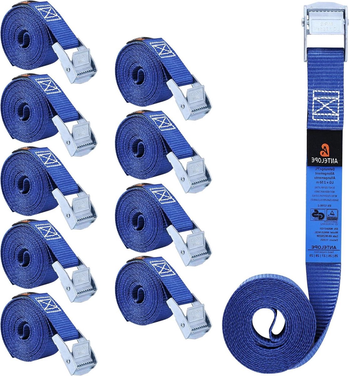 Spanbanden - Sjorbanden Vastzetbanden - Bagage Vervoeren - Volgens DIN EN 12195-2 - 25 mm x 4 m - Blauw