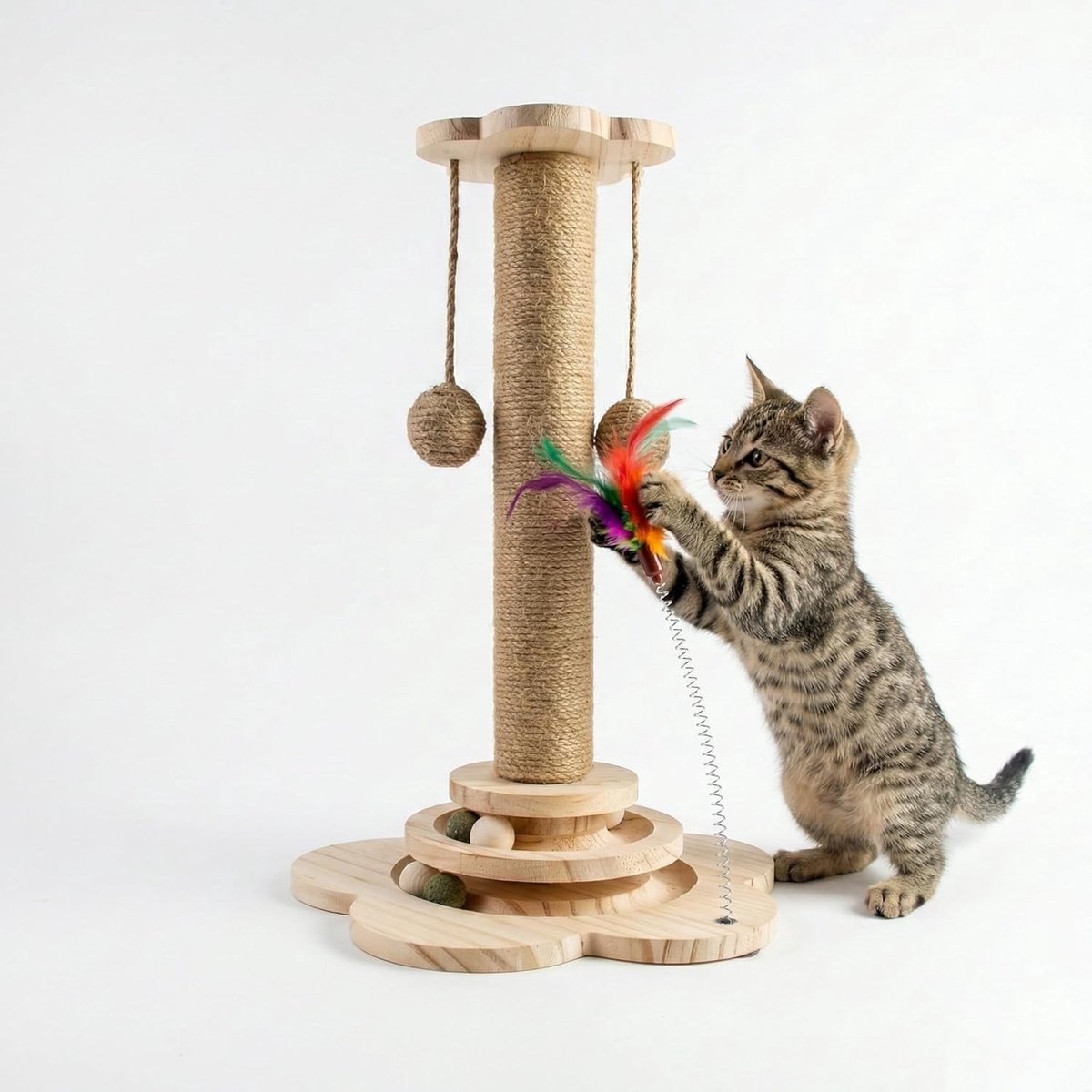 Krabpaal voor zware katten - Naturel - 45 cm - Sisal en Hout met 360° Draaibare Kolom en Antislipbasis - Voor Binnenkatten