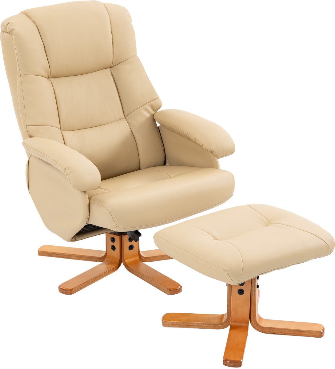 Relaxstoel - met kruk tv-stoel 360° draaibaar- ligfunctie - Draagvermogen 120 kg - beige