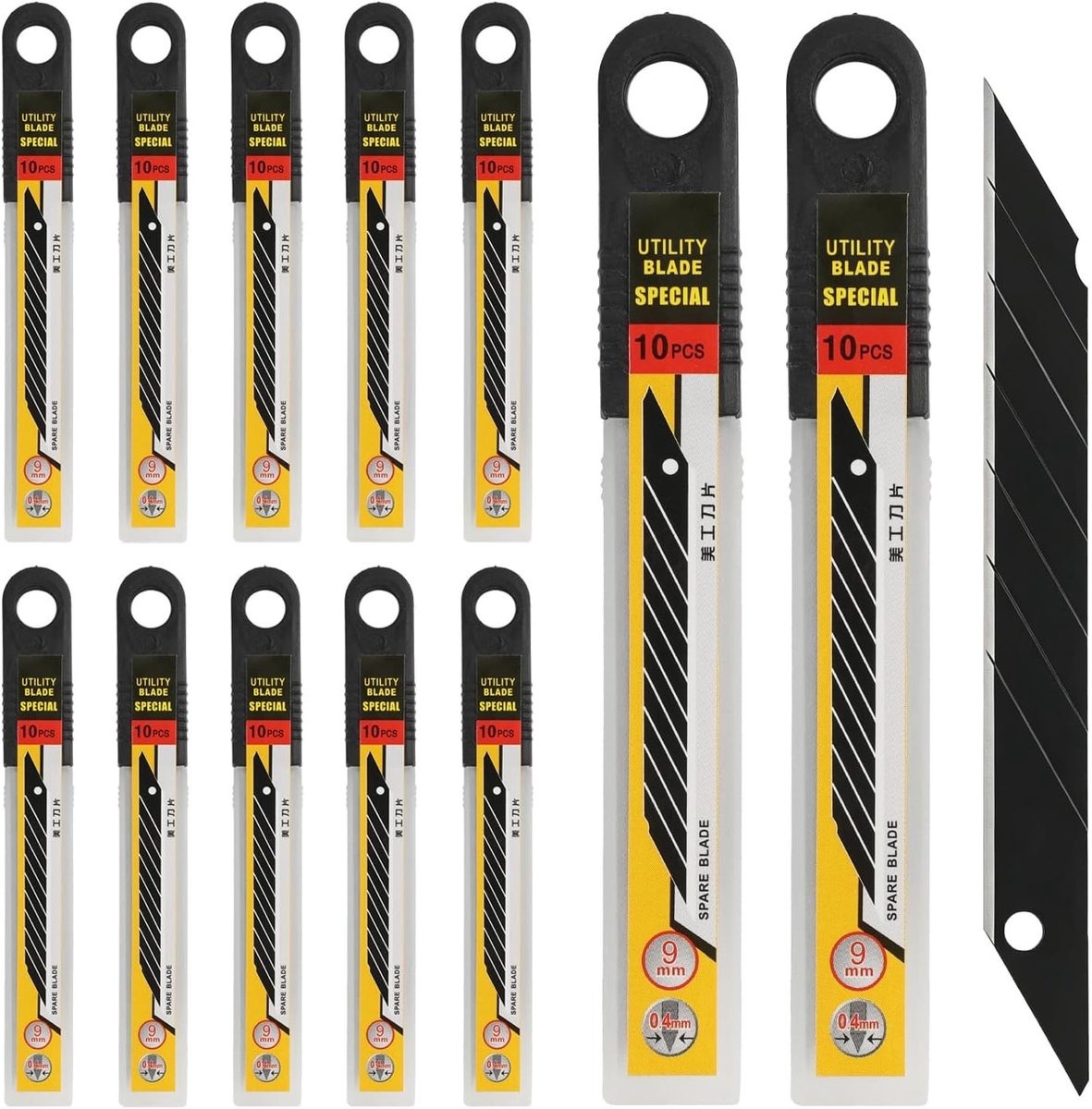Snijmessen Set - 9 mm - 120 Stuks - Hoogwaardig Koolstofstaal - Voor Diverse Snijwerkzaamheden