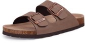 Olanly - Unisex Sandalen - PU Dames Slippers-Houten Clogs - Damesslippers met kurken voetbed - Bruin - 44 - Geschikt voor een voetlengte van 27,9cm