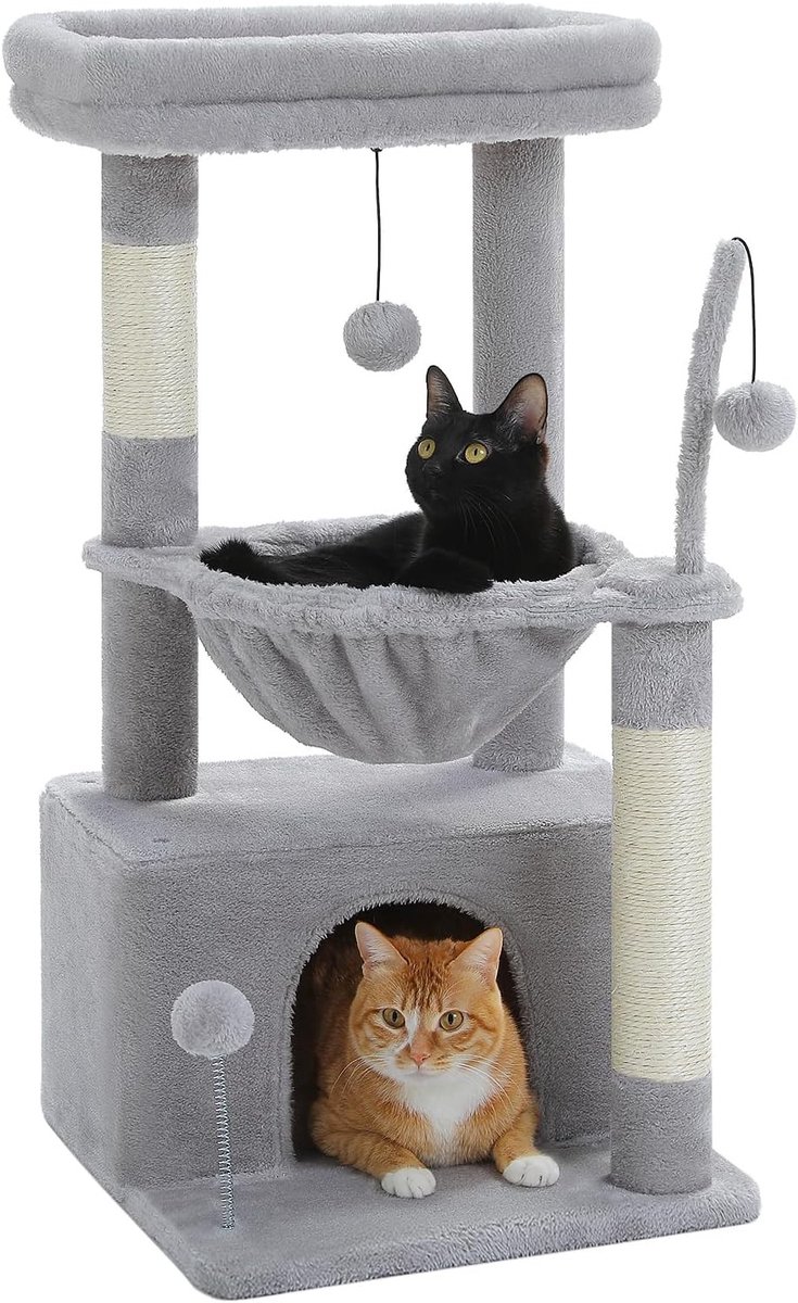 Krabpaal voor zware katten - Grijs - 79 cm - Kattenboom met groot appartement en hangmat - Voor binnenkatten