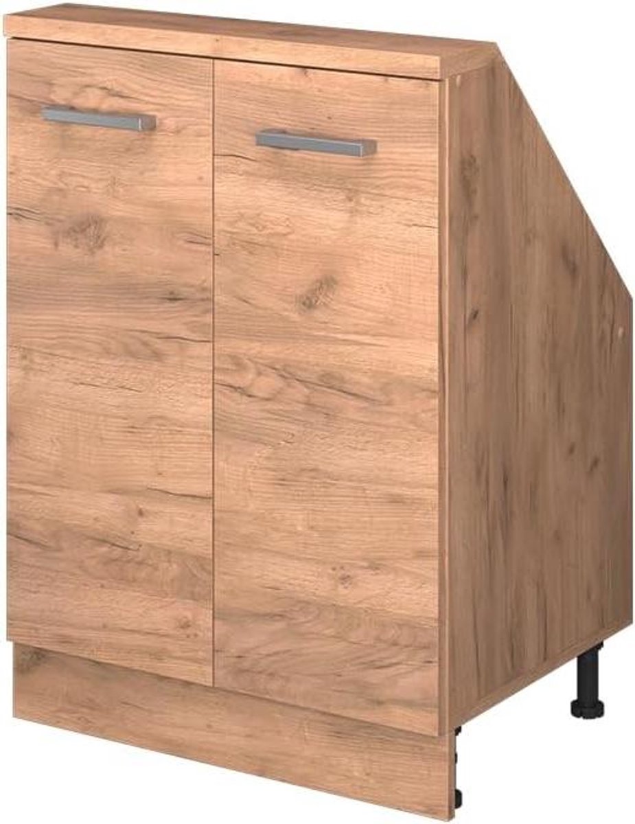 Keukenkast Schuine Wand - Opbergkast Keuken Hoek - Ruimte Optimaliseren - Speciaal Ontworpen Meubel - 60 cm Breed - Eiken Goud