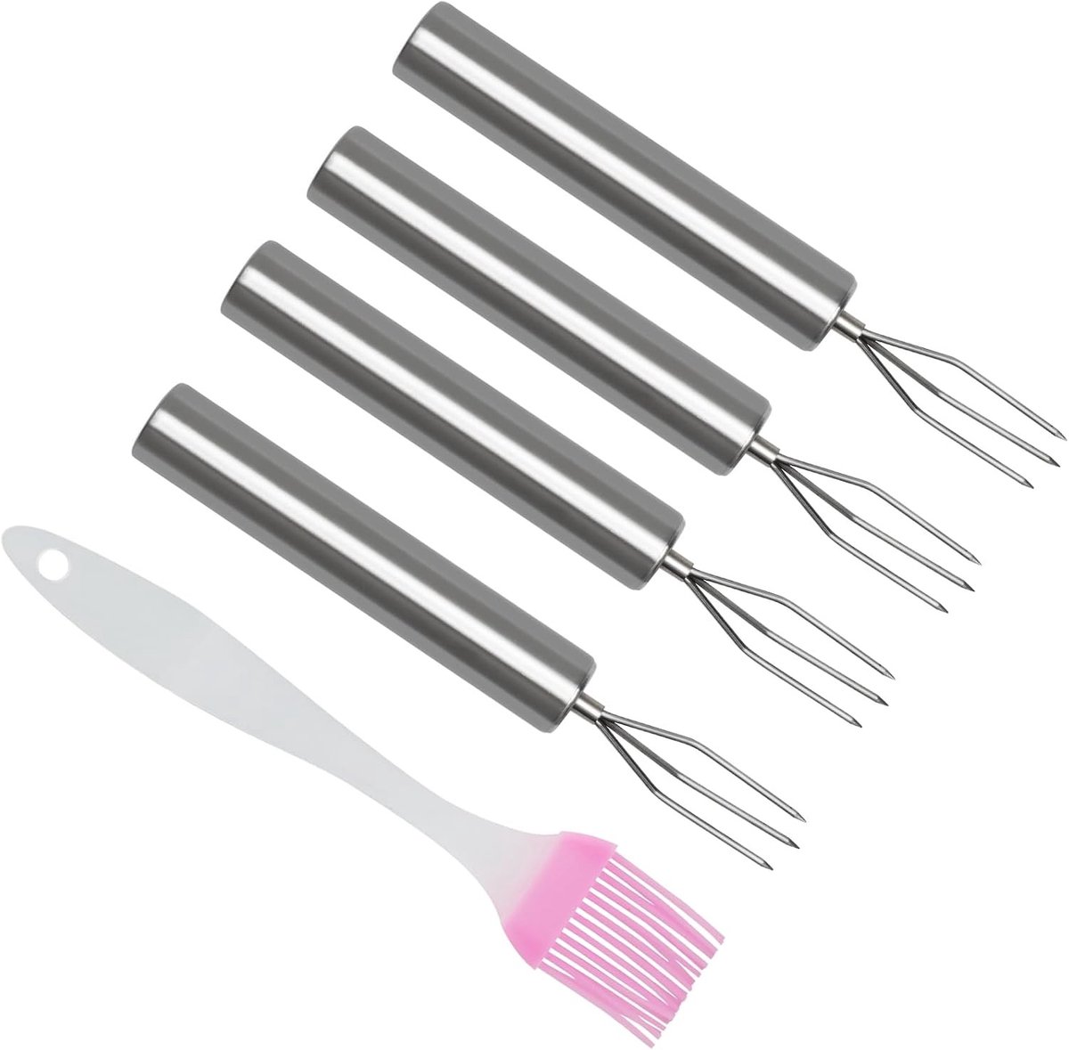 Aardappelvork - Zilver - 13,5 x 1,5 cm - Roestvrij Staal met Hittebestendige Oliekwast - Voor Keuken en Camping