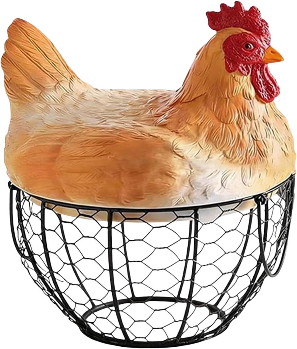 Eiermand Metaal Kippenmand Houder Keuken Organiseren Rustiek Kippendesign 21x21x21 cm Zwart