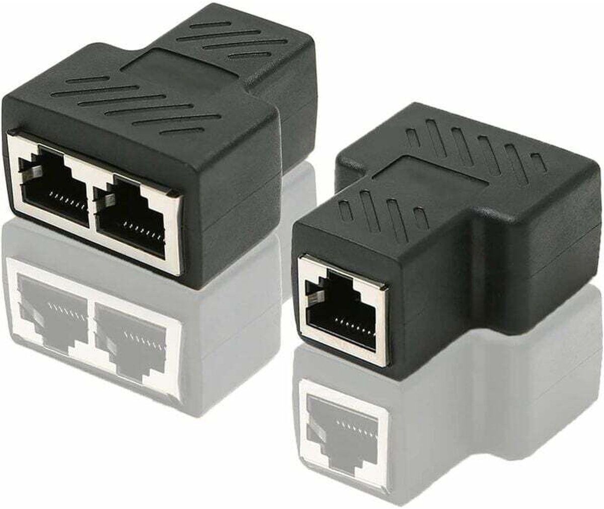 Geschikt als RJ45 CAT6 LAN 1 naar 2 Ethernet-poort splitteradapter, dubbele female-to-female poortkoppeling, 2 stuks, zwart.