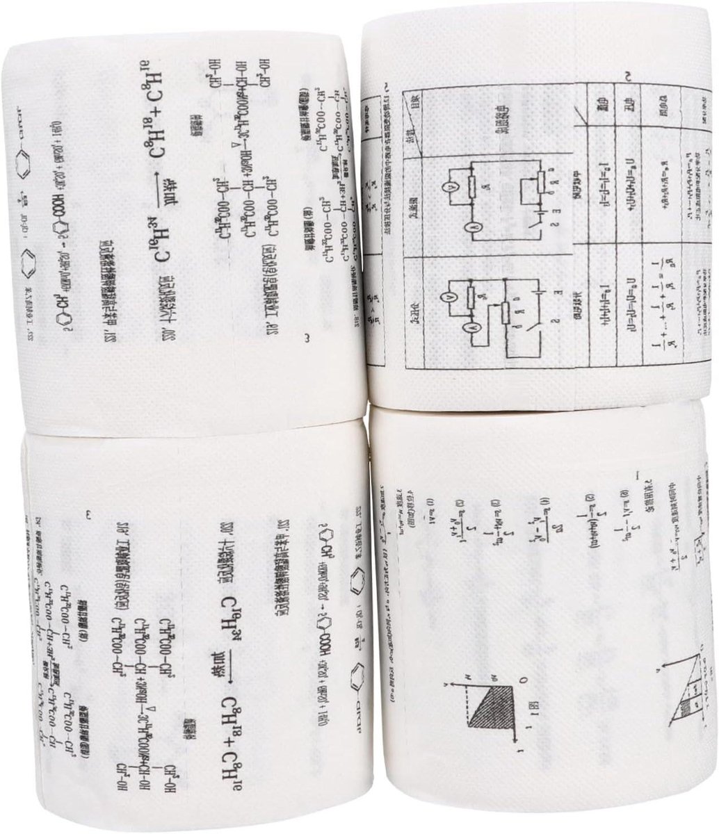 Toiletpapier met Opdruk - Papierrol Woonaccessoire - Decoratie en Gebruik - Chemische Formule Patroon - 4 Rollen - Wit