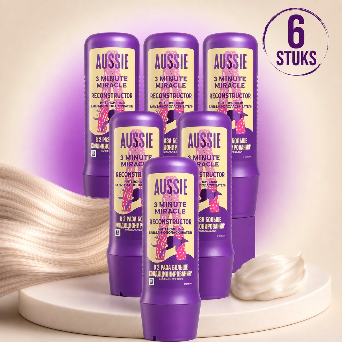 Aussie 3 Minute Miracle Reconstructor Haarmasker – Intensieve Verzorging voor Droog en Beschadigd Haar- 6 Stuks