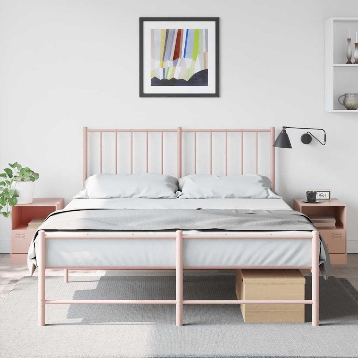 Nachtkastjes Set - Nachttafels Bureaukastjes - Opbergen Slaapkamer - Stabiel Staal Frame - 345 x 39 x 44 cm - Roze