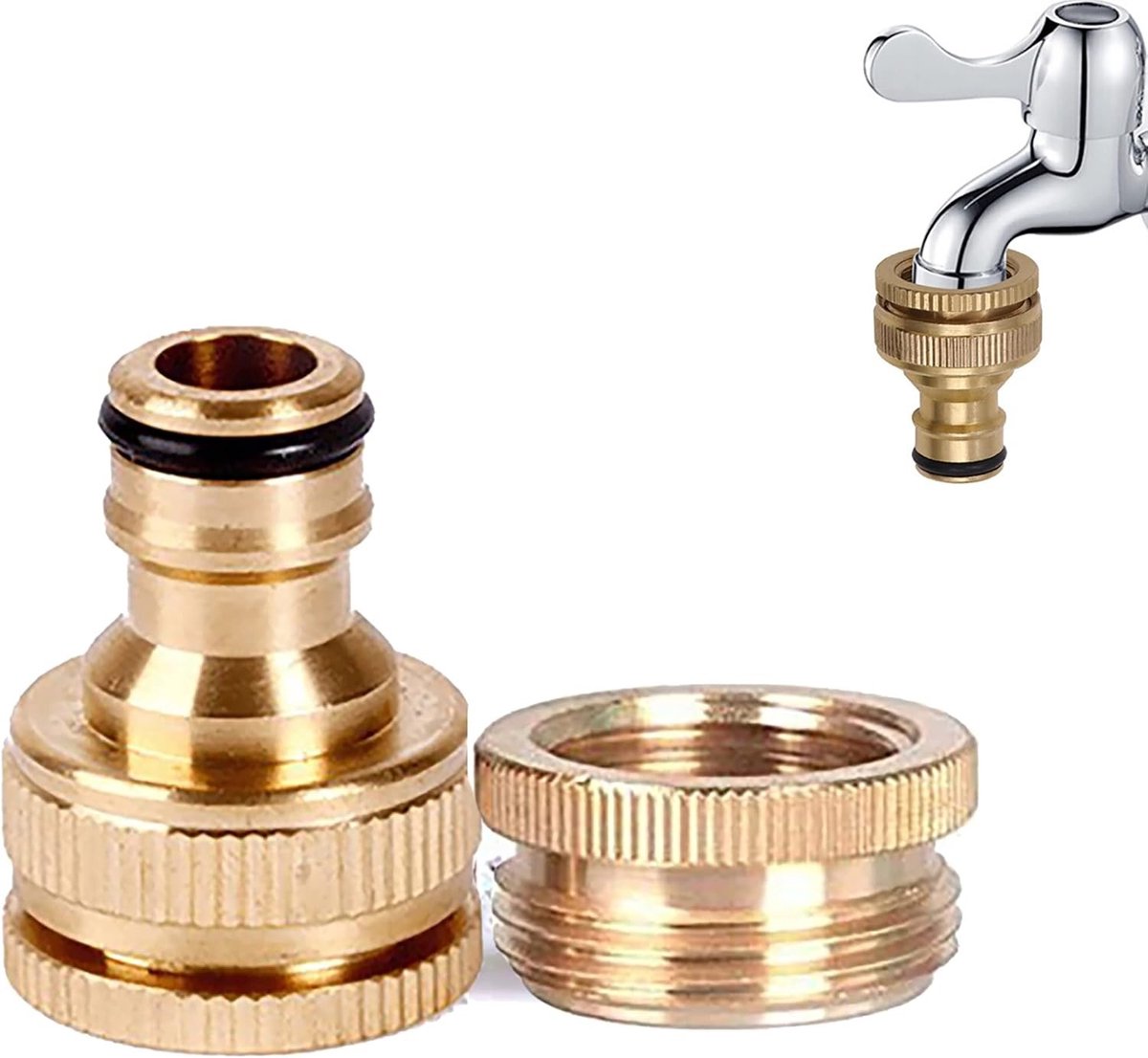 Messing Tuinkraanconnector - G 1/2 inch - 2-in-1 Sneldraadadapter voor Slangverbindingen