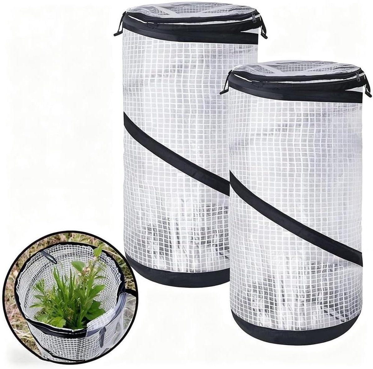 Mini Kas - Plant Beschermer - Planten Kweken - Pop-up Ontwerp - 2 stuks 28 x 59 cm - Zwart Wit
