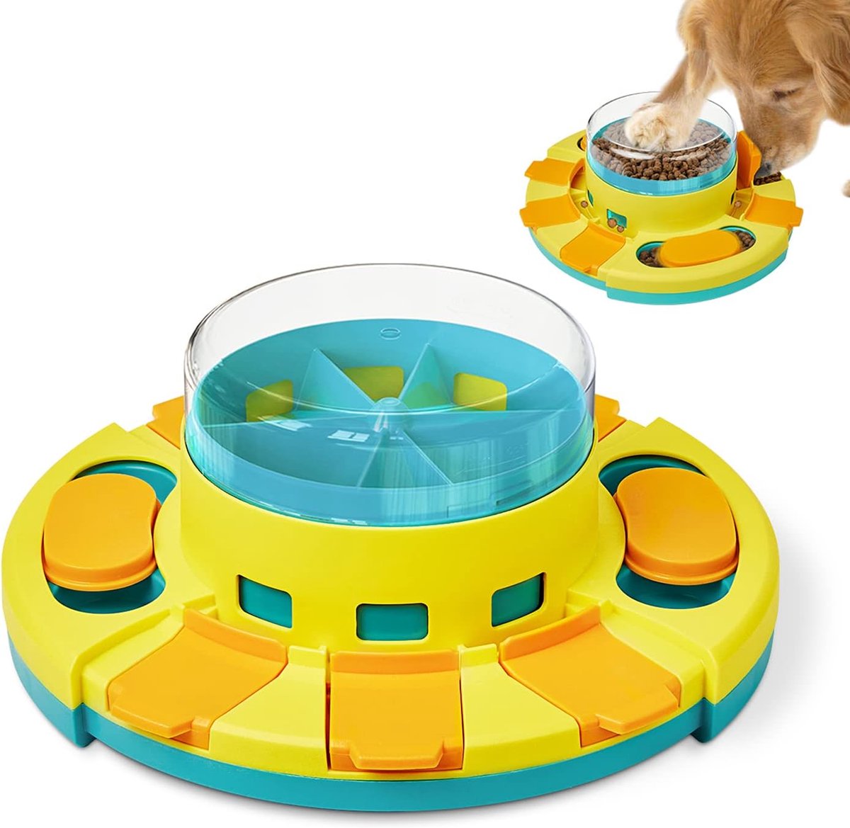 Ulisem - Hondenpuzzel 2 Niveaus - Interactief Hondenspeelgoed - Slow Feeder Voerpuzzel met Snack Dispenser - voor Kleine, Middelgrote & Grote Honden - Blauw