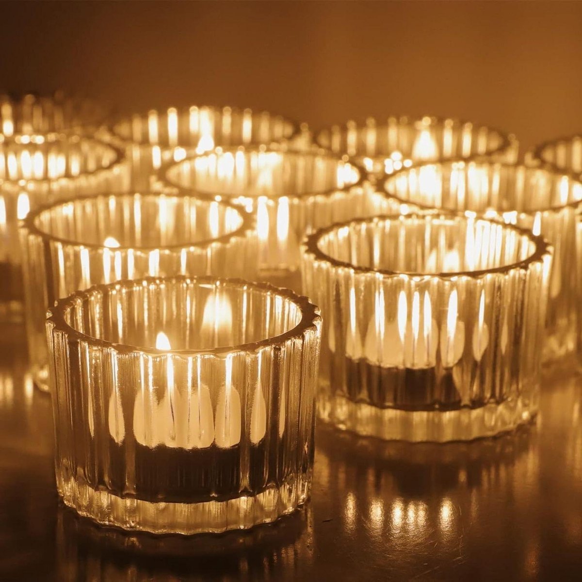 Theelichthouders Glas - Theelichtglazen Votief - Sfeerverlichting Creëren - Geribbeld Helder Glas - 5 cm x 35 cm - Transparant