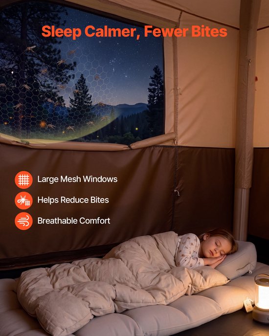 VEVOR Campingtent voor 8 Personen, Opblaasbare Familietent met Oplaadbare Pomp, Tpu-Luchtslang en 4 Gaasramen, Cabinetent met Draagtas voor Gezinskamperen en Wandelen, Beige van Vevor — afbeelding 3