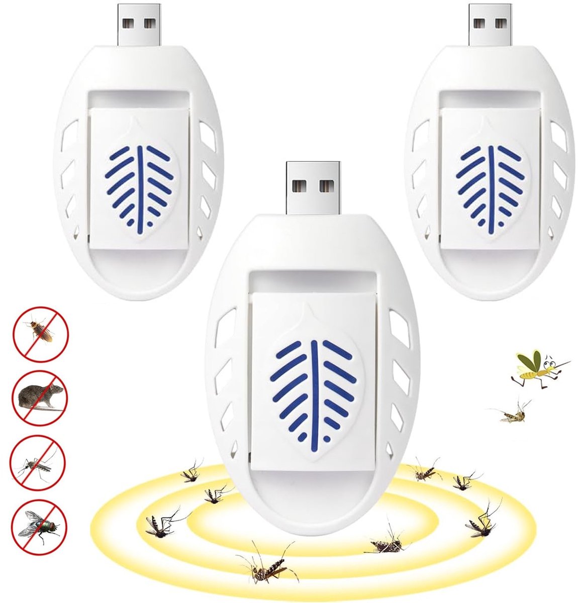 Namajunas - 3 Stusk USB Muggenstekker - Stil Zuinig - Compact - Muggenlamp - Anti Muggen - Constante Warmte - Muggenverjager - Veilig voor Huisdieren & Baby - Geschikt voor Universeel Muggenstekker Tabletten - Voor Auto, Kantoor & Kamperen