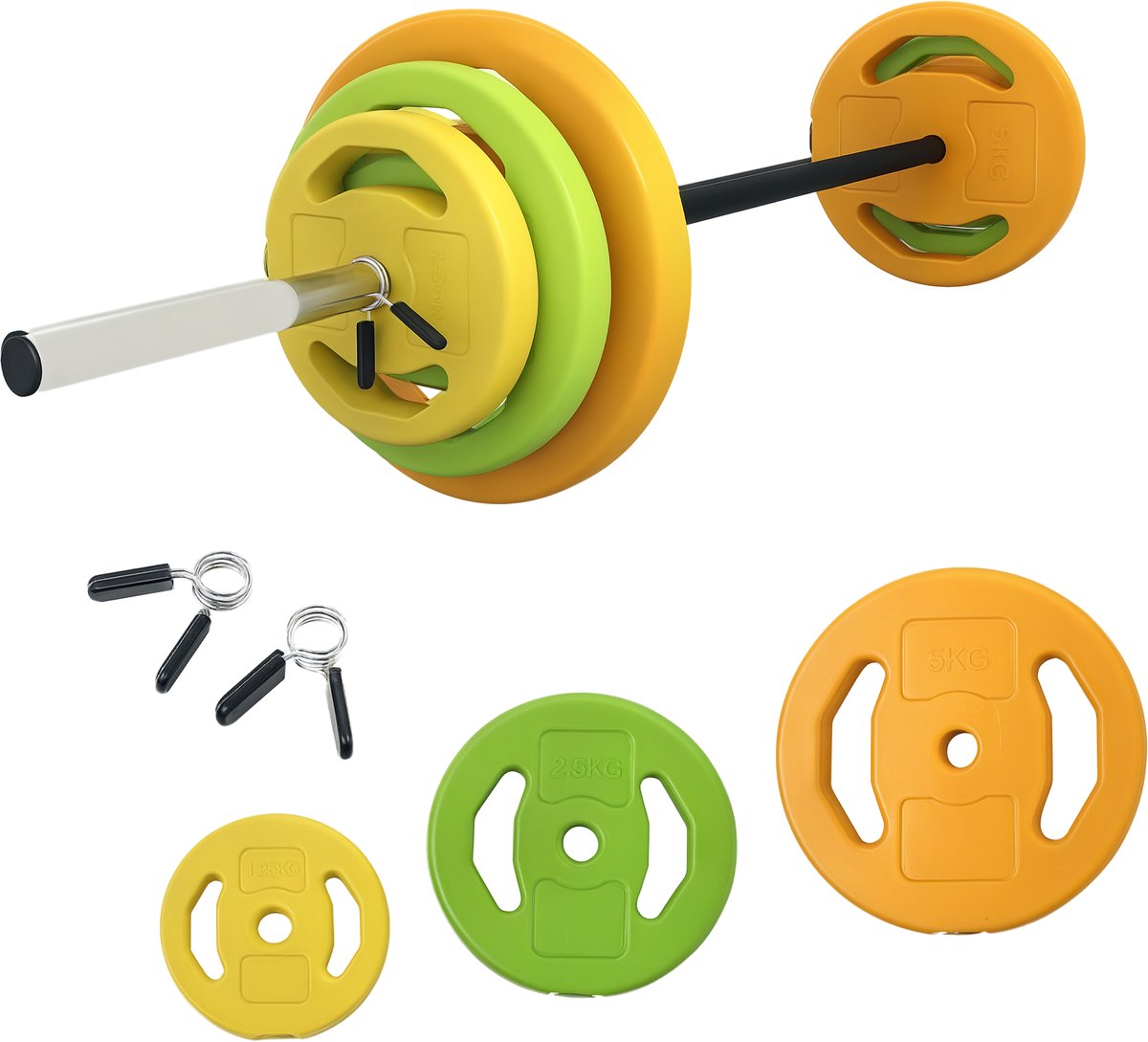 ECTEATOY® Dumbbells - Halterset 20 kg - met 6 schijven en halterstang - Verstelbare - Gietijzer met Kunstleder - Antislip Grip - Meerkleurig