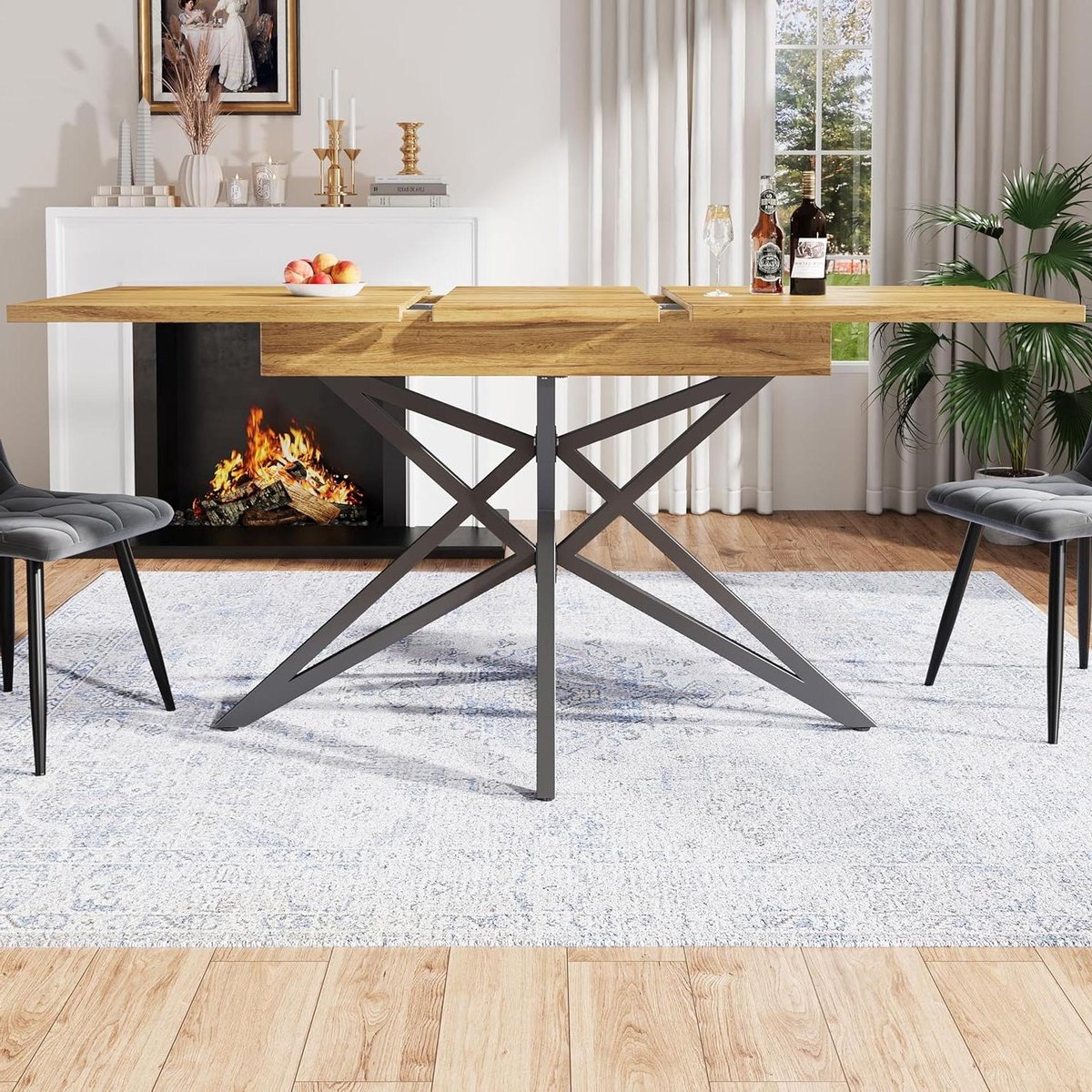 Uittrekbare Eettafel - Keukentafel Ontbijttafel - Gezellig Tafelen - Stervormige Poot - 120 tot 160 cm - Walnoot