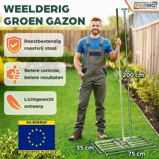 Gazonrakel - Roestvrij Stalen Egaliseerhark - 75 x 75 x 35 cm - Heavy Duty Met Verstelbare Steel - Voor Tuin en Gazons — afbeelding 2