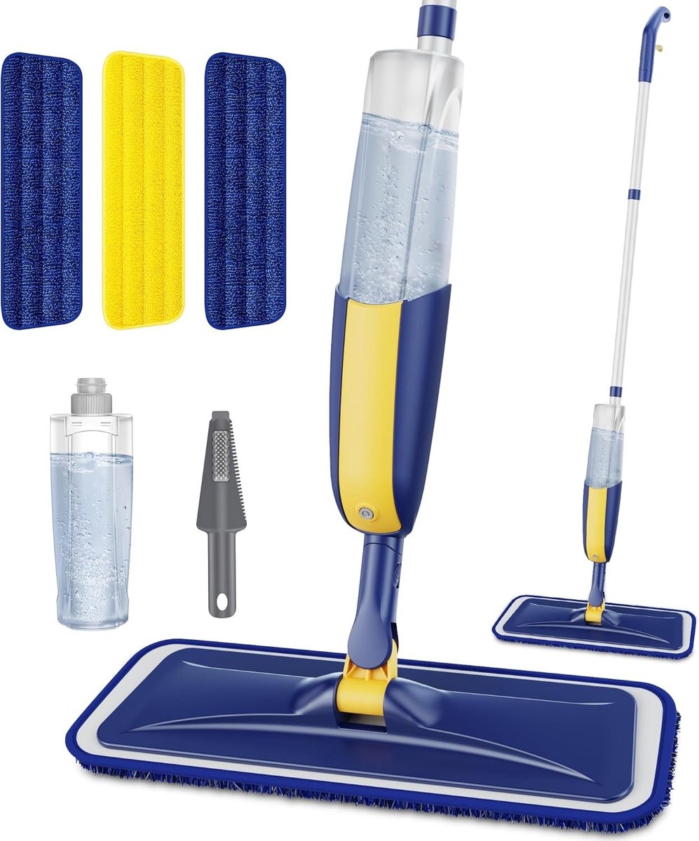 Elektrische dweil - Grijs - 410 ml waterreservoir - Microvezel spraymop met wasbare pads - Voor harde vloeren