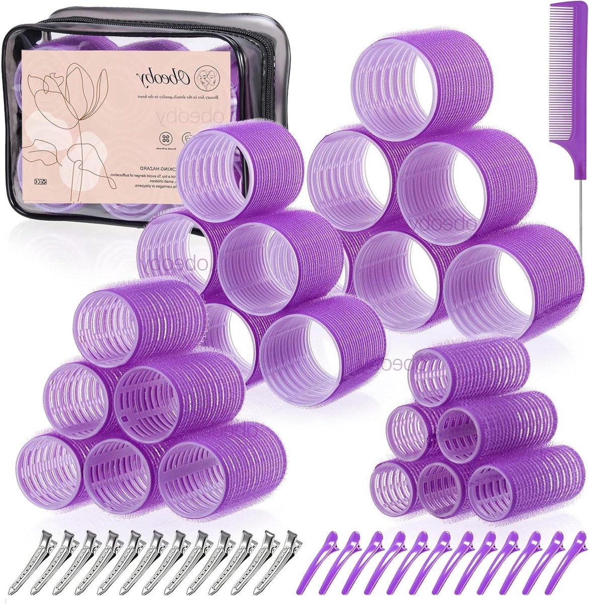 Haarrollers Set - Krulspelden Krultangen - Haar Stylen - Zelfklevend Zonder Hitte - 4 Maten - Paars