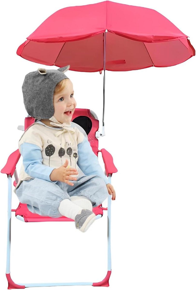 Kinderstoel met Parasol - Opvouwbare Buitenstoel - Buitenactiviteiten met Kinderen - Windbestendig Staal Frame