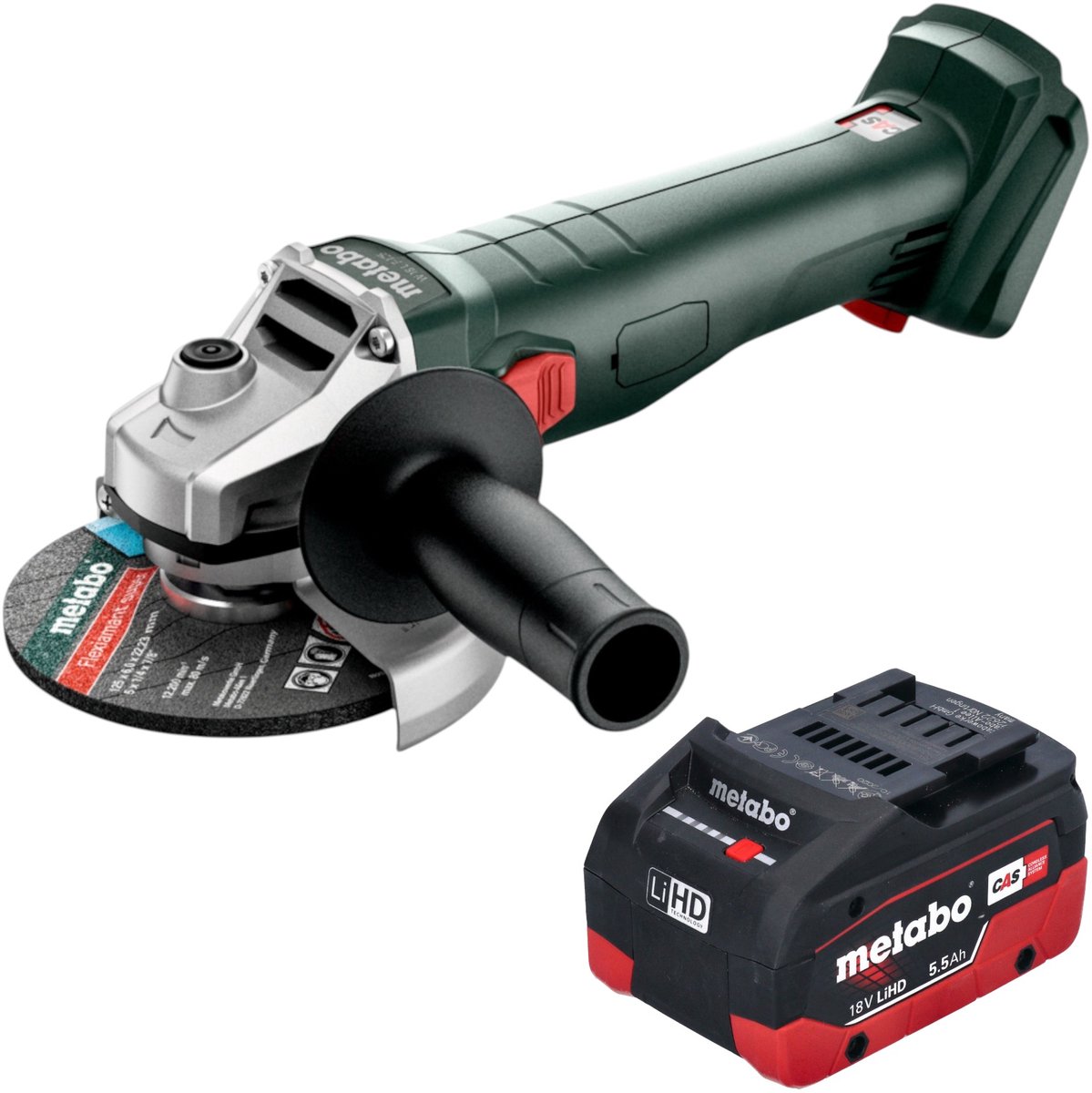 Metabo W 18 7-125 accu-haakse slijper 18 V 125 mm + 1x LiHD-accu 5,5 Ah - zonder oplader