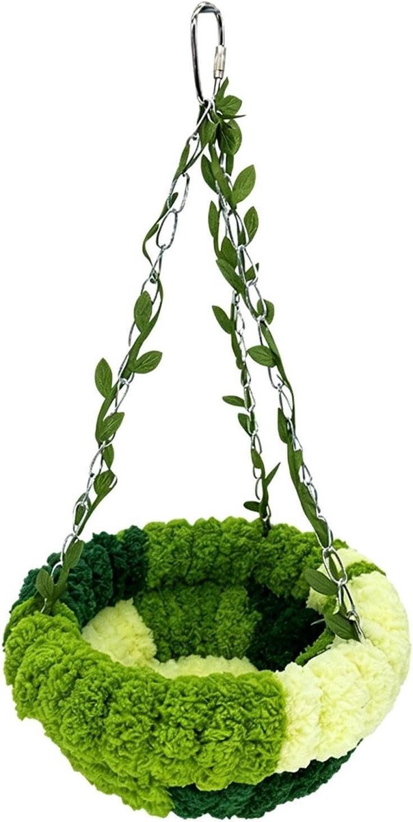 Vogelnest Huisdierbed - Hangmat Nest - Vogels Rusten - Zacht Pluche Materiaal - 23.5x14cm - Groen