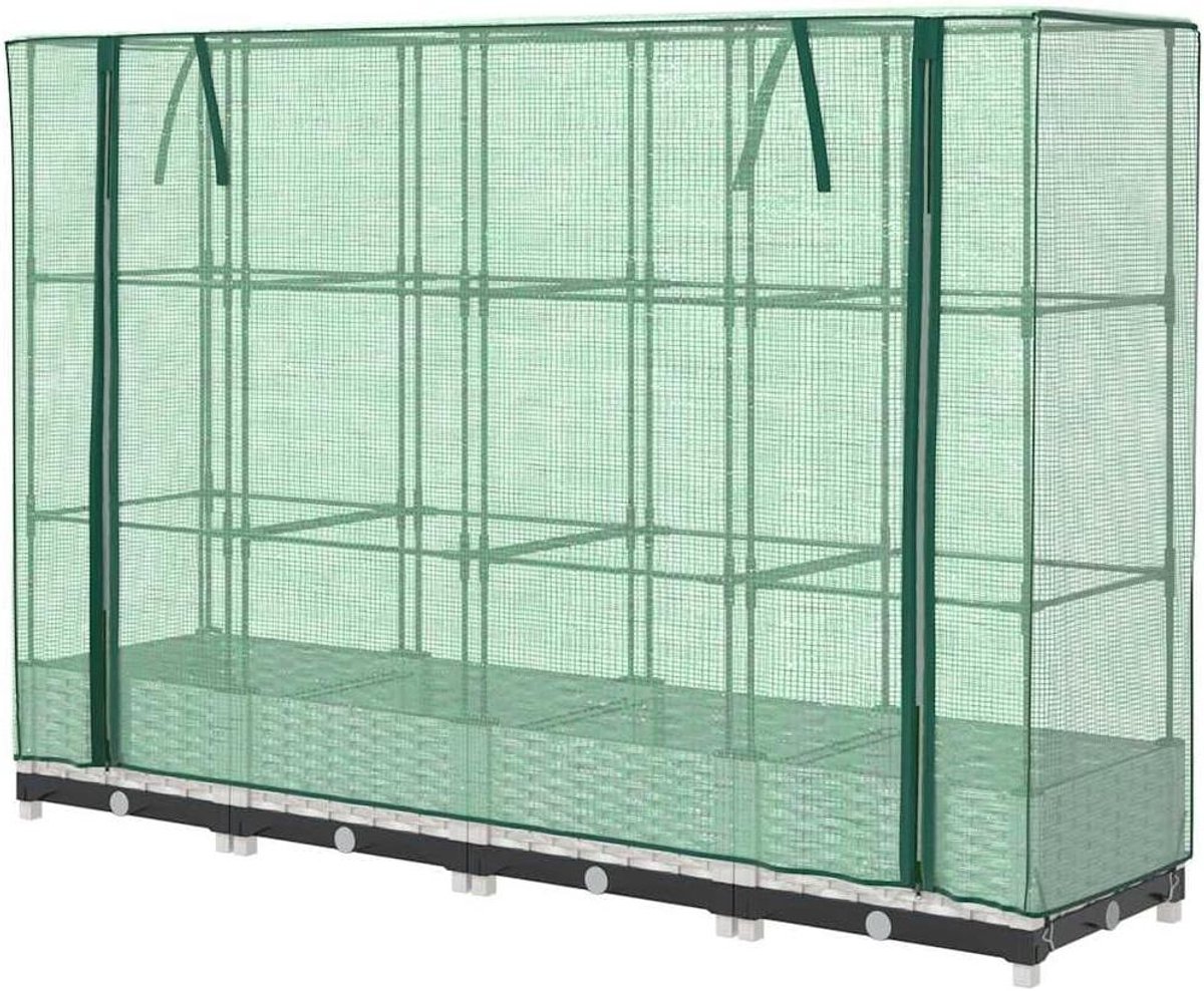 Verhoogd bloembed - Broeikas opzetstuk - Planten kweken - Stabiel frame rotan-look - 160 x 40 x 123 cm - Wit
