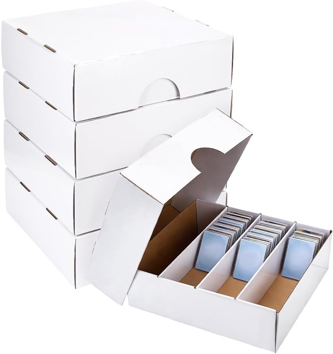 5 Sets Witte Papieren Verpakkingsdozen met 4 Compartimenten voor Trading Cards en Speelkaarten, 37.5 x 34 x 11 cm, Ideaal voor Opslag en Organisatie