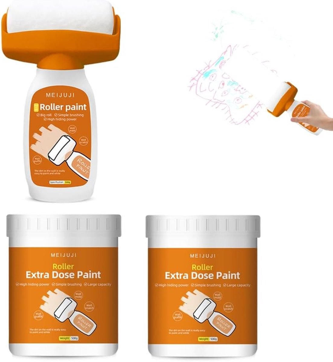 Witte Muurverf Reparatie 500g - Muur Reparatie Roller en Kwast voor Krassen en Graffiti