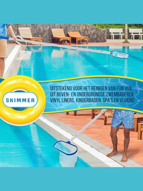 Allvia® Zwembad Schepnet - Zwembad Net - Schepnet - met 2,1 m Verstelbare Stang - Diep en Plat Landingsnet - Blauw - ‎15cm x 15cm x 2cm — afbeelding 3
