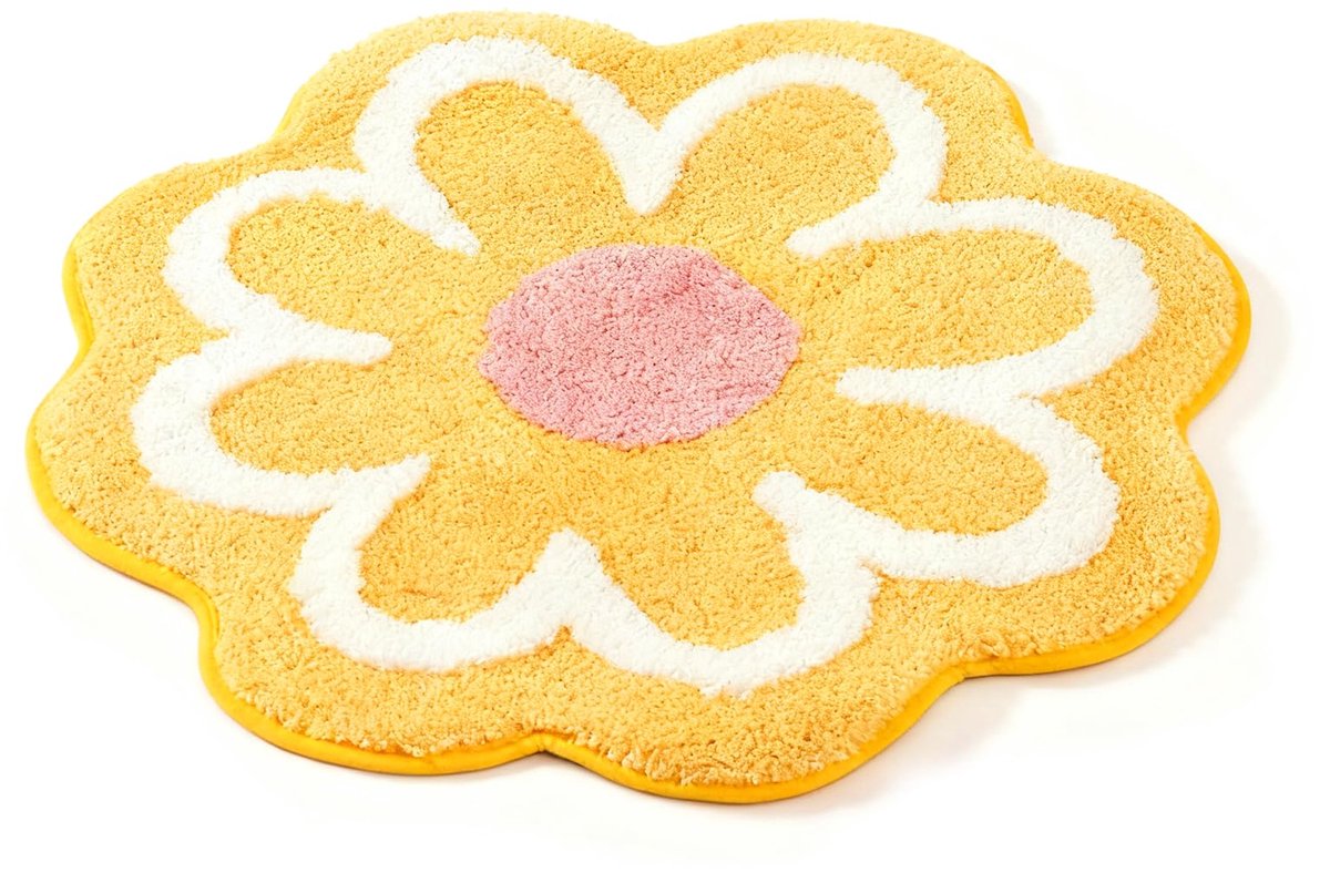 Badmat ronde bloem - zacht tapijt - antislip vloermat - praktisch en decoratief (geel) - ShopVlot