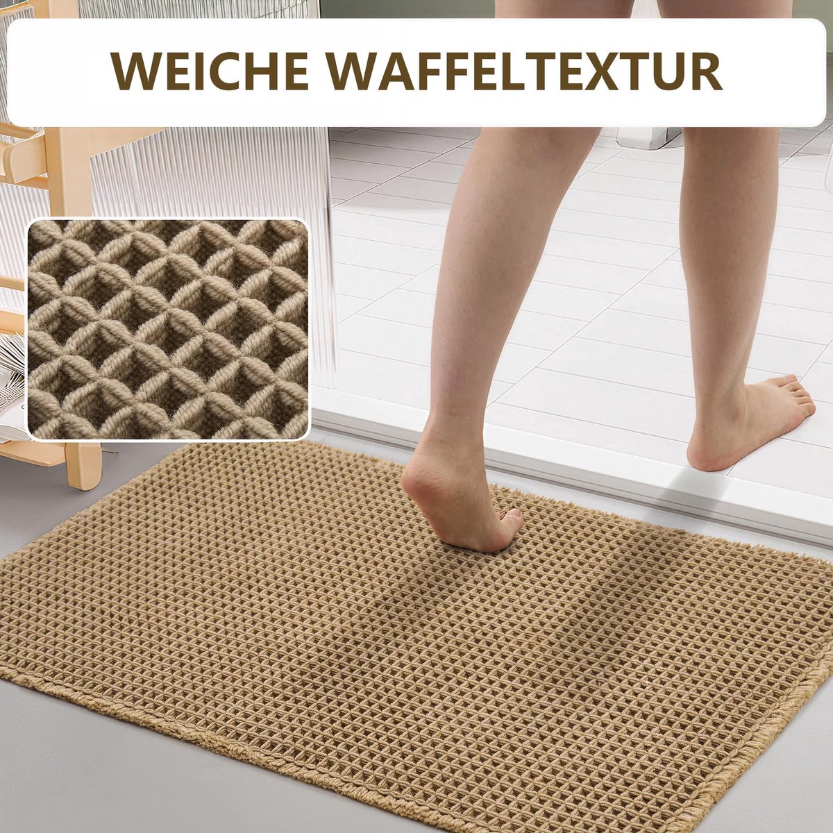 Badmat 45x75 cm - grijs boho - wasbaar - antislip voor badkamer - ShopVlot