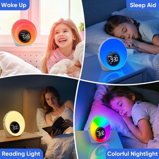 Wake-up Light - Zonsopgang Alarm - Rustig Ontwaken - 30 Natuurlijke Geluiden - 16 Lichtniveaus - Wit — afbeelding 3